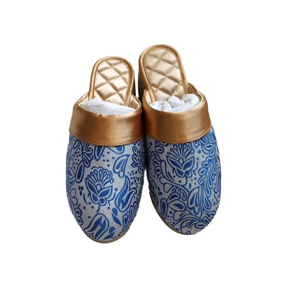 ZSA ZSA Degene-Rossi Luxury Slipper New Womens Slip On SHOES Sz 7 Blue Gold - Picture 3 of 6